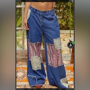 Pol Patchwork Wide Leg Denim Jeans